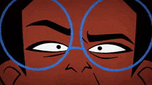 a cartoon drawing of a girl with glasses making a face