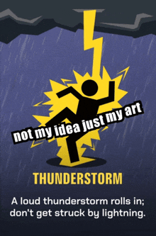 a poster that says thunderstorm on it with a man being struck by a lightning bolt