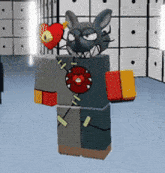 a cartoon character is holding a heart in a room
