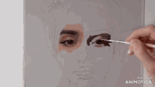 a person is painting a portrait of a woman with a brush