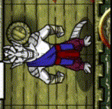 a stained glass window shows a man in a knight 's armor laying on the ground .