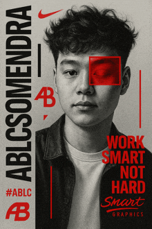 a poster with a man 's face and the words " work smart not hard "