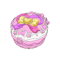 a drawing of a pink cake with hearts and bows on it