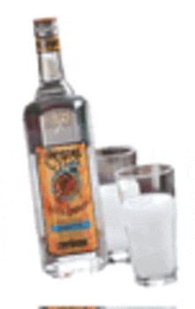 a bottle of tequila and two glasses of tequila on a white background .