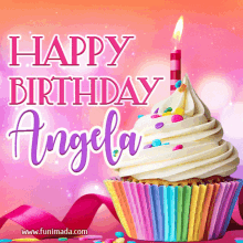 happy birthday angela celebration cupcake sprinkles rainbow colors