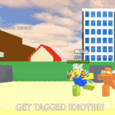 a screenshot of a video game with the words get tagged idiot on the bottom