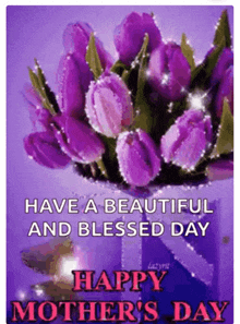 a mother 's day card with a bouquet of purple flowers