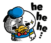 a cartoon drawing of donald duck with the words he he he written on it .
