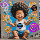 a painting of a baby holding a lottery ticket with the word lotto on it