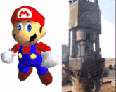 a picture of mario next to a picture of a drill