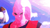 a cartoon character with a pink head and a red shirt