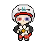 a pixel art of a person wearing 3d glasses and a hat .