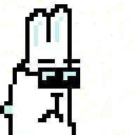 a pixel art drawing of a rabbit with a laser beam coming out of its mouth .