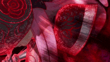 a close up of a person wearing a gas mask with a red ribbon around their mouth .
