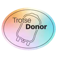 a sticker that says trotse donor with a blood bag on it