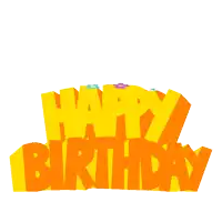 a yellow and orange sign that says happy birthday with flowers coming out of it