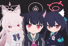 three anime characters are standing next to each other with one wearing a name tag that says ' akira '
