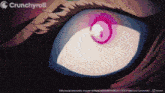 a close up of a person 's eye with the crunchyroll logo in the corner