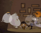 a cartoon of a ghost with a pumpkin behind it