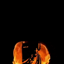 a drawing of a man with a beard is surrounded by flames and smoke