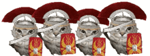 a row of cats wearing helmets and shields