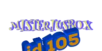 a logo for mister jusbox id 105 in blue and yellow letters