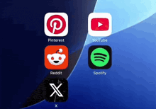 the app icons for pinterest youtube reddit and spotify are shown on a blue background