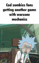a cartoon of rick sitting in a car covering his face with his hands ..