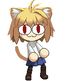 a pixel art of a girl with cat ears and red eyes .