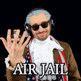 a man in an air jail costume shows off his rings