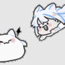 a cartoon of a girl with cat ears laying on a white pillow .