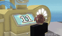a person in a video game with the number 11 on a screen