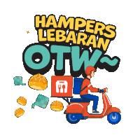a man on a scooter with the words hampers lebaran otw