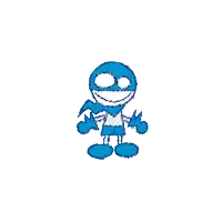 a blue cartoon character is smiling and giving a thumbs up sign .