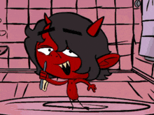 a cartoon of a naked devil brushing his teeth
