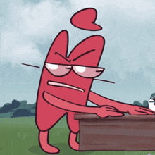 a cartoon character with glasses and a red heart on his head