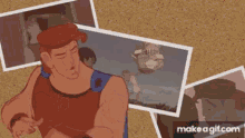 a cartoon of a man carrying a building on his back .