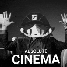 a poster for absolute cinema shows a man in a suit