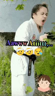 a woman in a white karate uniform says aawww aittitt