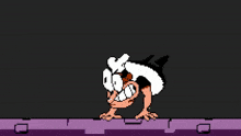 a pixel art of a cartoon character with a purple boombox on his head