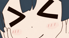 a close up of a girl 's face with her eyes closed and her hand on her face