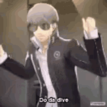 a man wearing sunglasses and a suit is dancing in a video game .