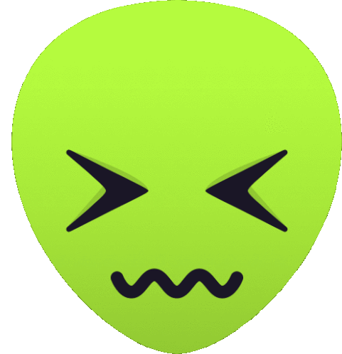 a green alien face with black eyes and a slight curve in the mouth