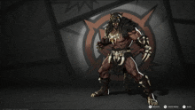a video game character is standing in front of a red circle with the buttons rotate show menu and back