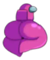 a pixel art drawing of a pink among us character with a blue head .