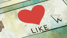 a red heart with a arrow pointing to the word like