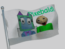 a pixelated image of a cat and a man with the words pixebaldi written on it