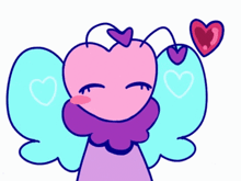 a cartoon drawing of a butterfly with two hearts on her wings