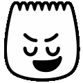 a black and white drawing of a cartoon character 's face with an angry expression and a smile .