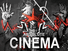 a poster for absolute cinema with a cartoon character